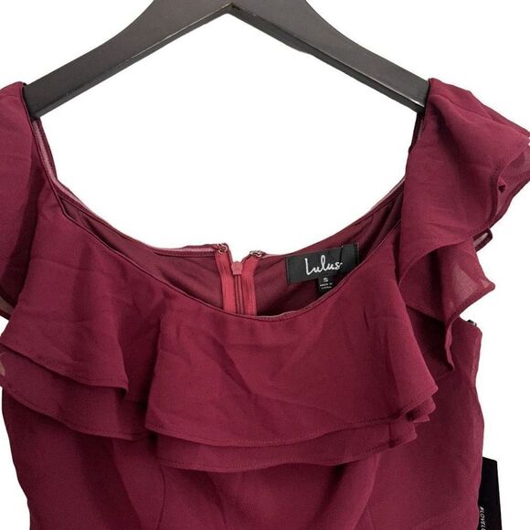 NWT Lulus maroon ruffle top dress size small - Picture 3 of 7